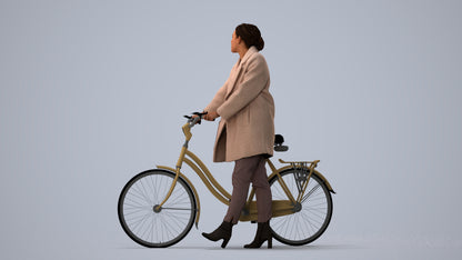 realistic 3D people woman business cycling, render-ready for V-Ray and Corona, FBX OBJ, three-quarter view render