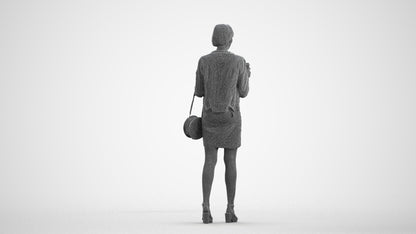 realistic 3D people woman casual standing, render-ready for V-Ray and Corona, FBX OBJ, wireframe front view