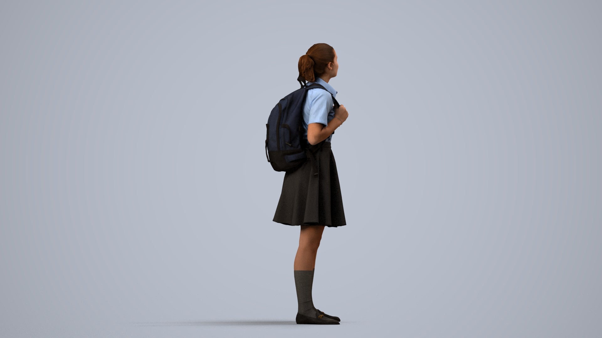 realistic 3D human girl kids, archviz people FBX OBJ for Blender, side view render