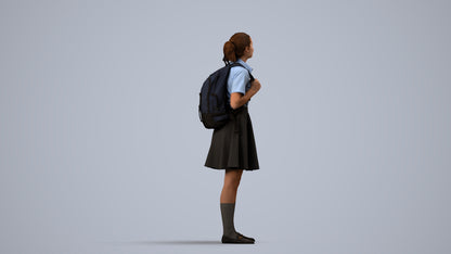 realistic 3D human girl kids, archviz people FBX OBJ for Blender, side view render