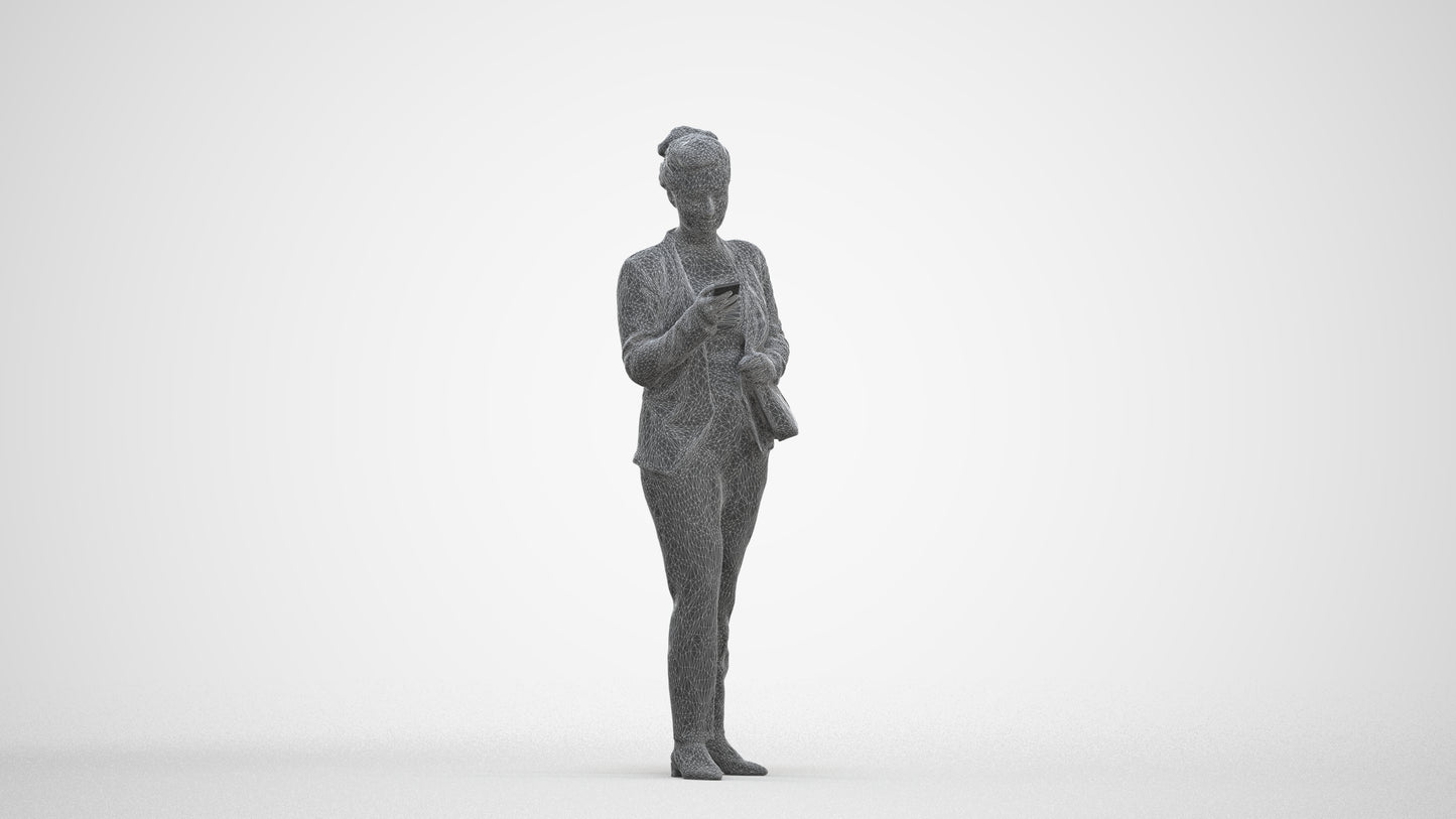 3D people model woman casual standing, scanned human for 3ds Max rendering, three-quarter front view render