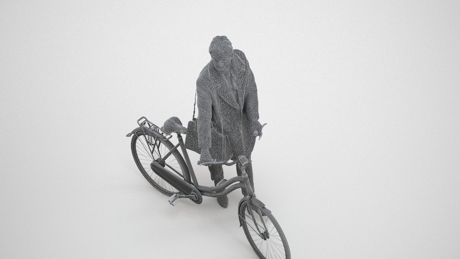 realistic 3D people woman business cycling, render-ready for V-Ray and Corona, FBX OBJ, wireframe three-quarter view