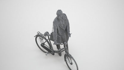 realistic 3D people woman business cycling, render-ready for V-Ray and Corona, FBX OBJ, wireframe three-quarter view