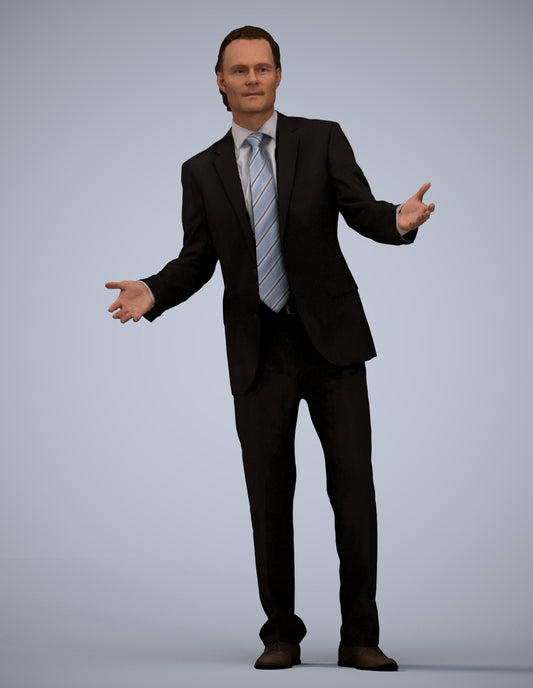 3D human model man business, photogrammetry scanned person for archviz