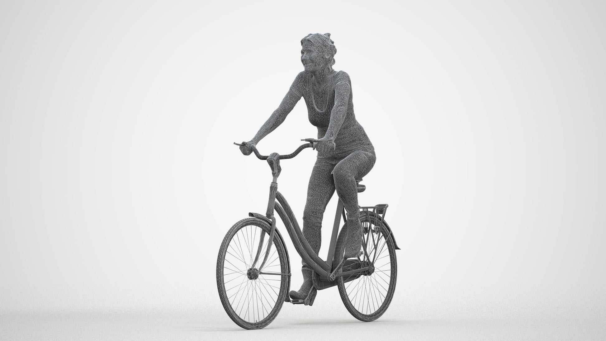 scanned 3D senior woman casual cycling, photogrammetry people for Enscape and V-Ray, three-quarter front view render