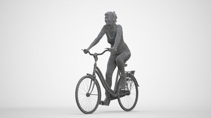 scanned 3D senior woman casual cycling, photogrammetry people for Enscape and V-Ray, three-quarter front view render