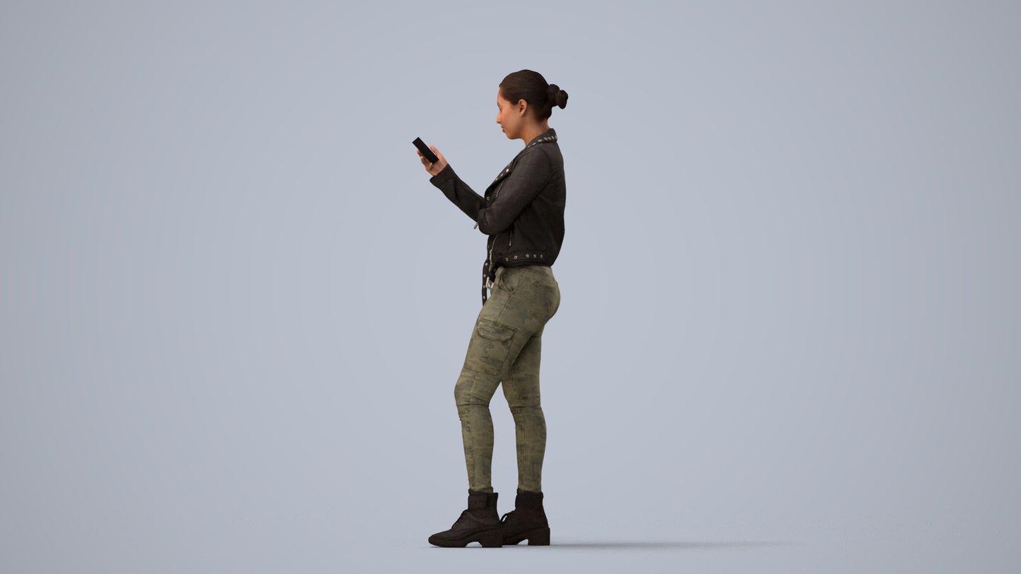 photogrammetry 3D woman casual standing, realistic human model archviz FBX, three-quarter view render