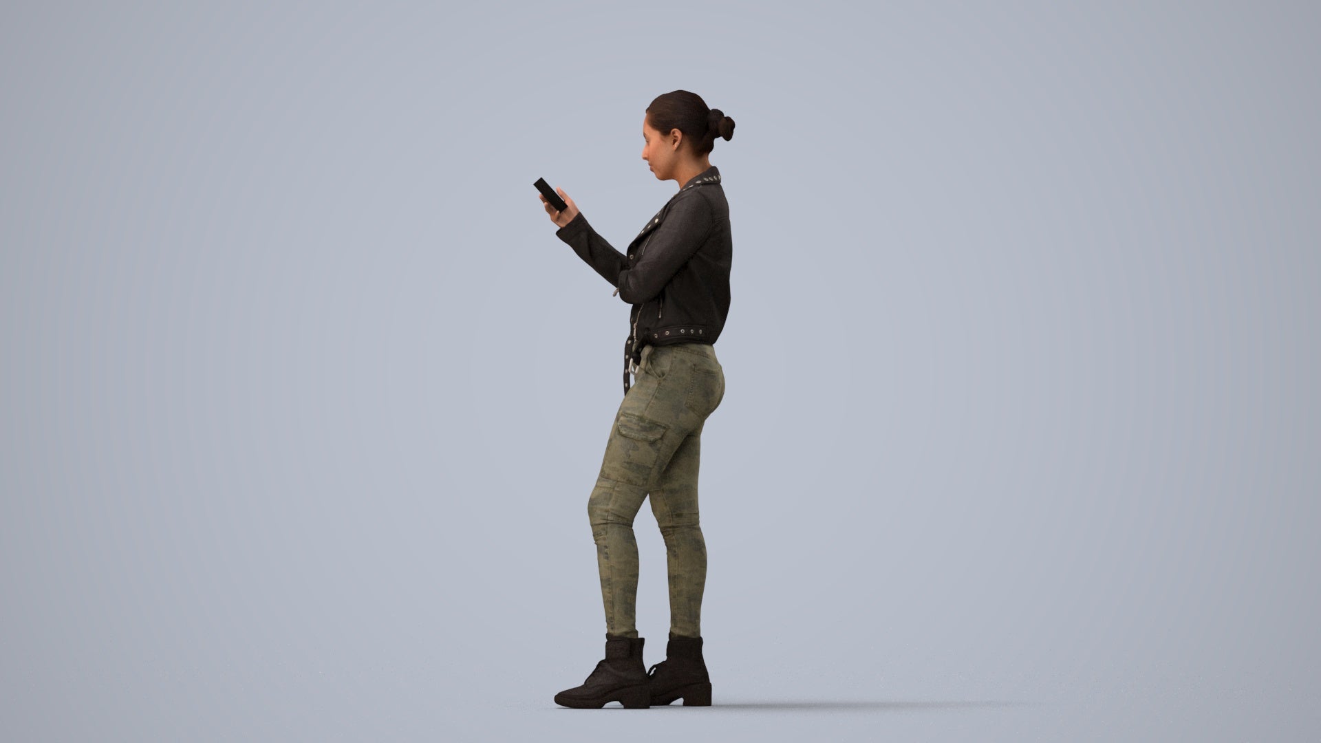 photogrammetry 3D woman casual standing, realistic human model archviz FBX, three-quarter view render