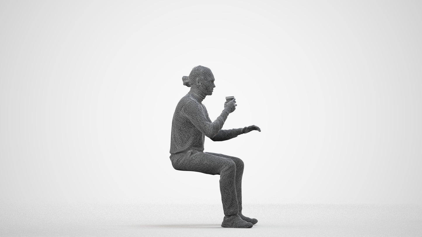 realistic 3D people man casual sitting, render-ready for V-Ray and Corona, FBX OBJ, wireframe side view