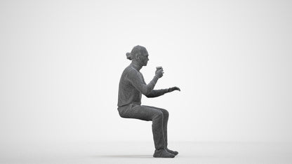 realistic 3D people man casual sitting, render-ready for V-Ray and Corona, FBX OBJ, wireframe side view