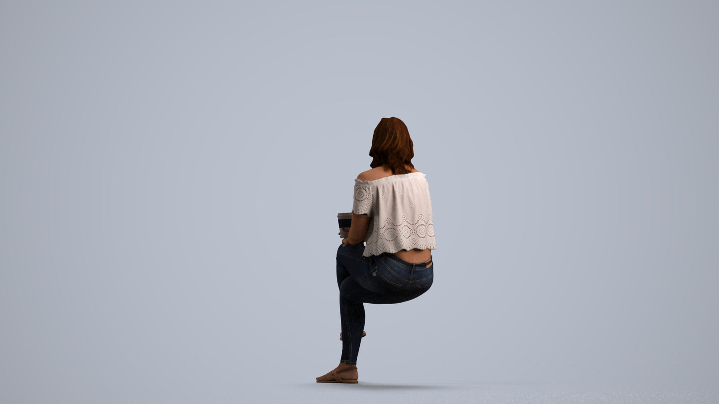 realistic 3D people woman casual sitting, render-ready for V-Ray and Corona, FBX OBJ, front view render