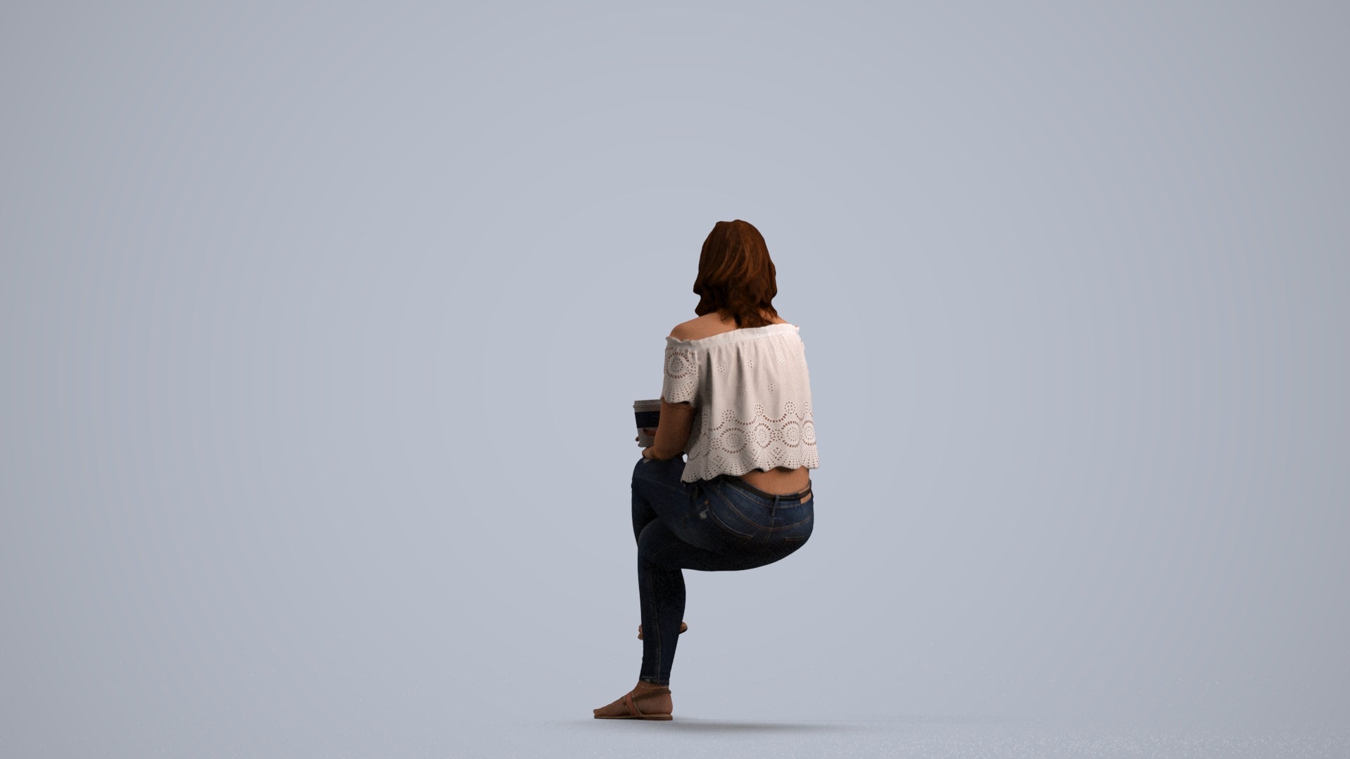 realistic 3D people woman casual sitting, render-ready for V-Ray and Corona, FBX OBJ, front view render