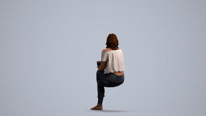 realistic 3D people woman casual sitting, render-ready for V-Ray and Corona, FBX OBJ, front view render