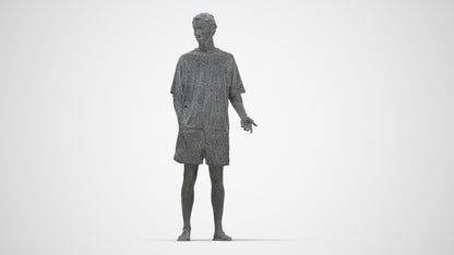 3D human model man casual standing, photogrammetry scanned person for archviz, wireframe back view