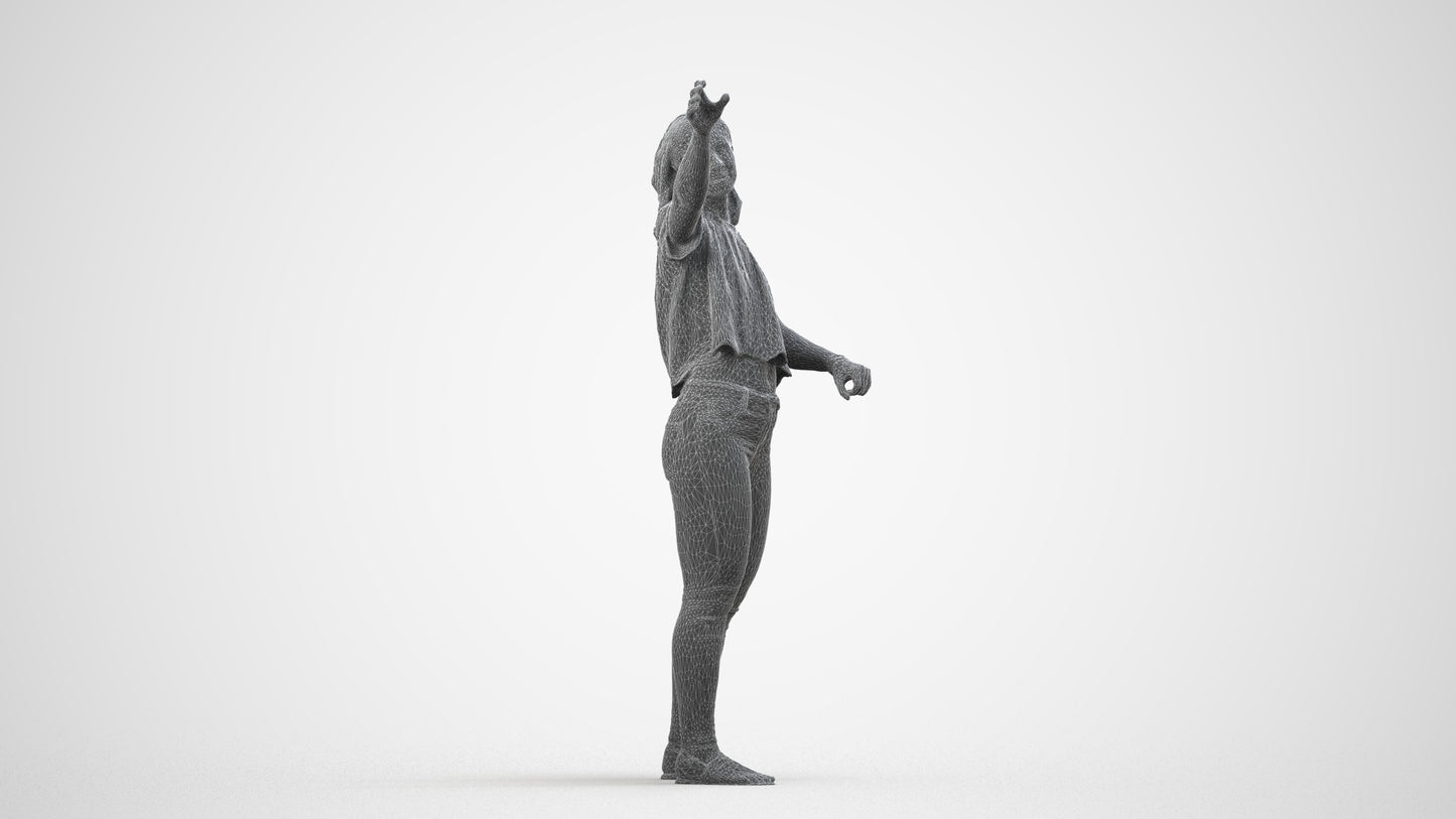 photogrammetry 3D woman casual standing, realistic human model archviz FBX, wireframe side view