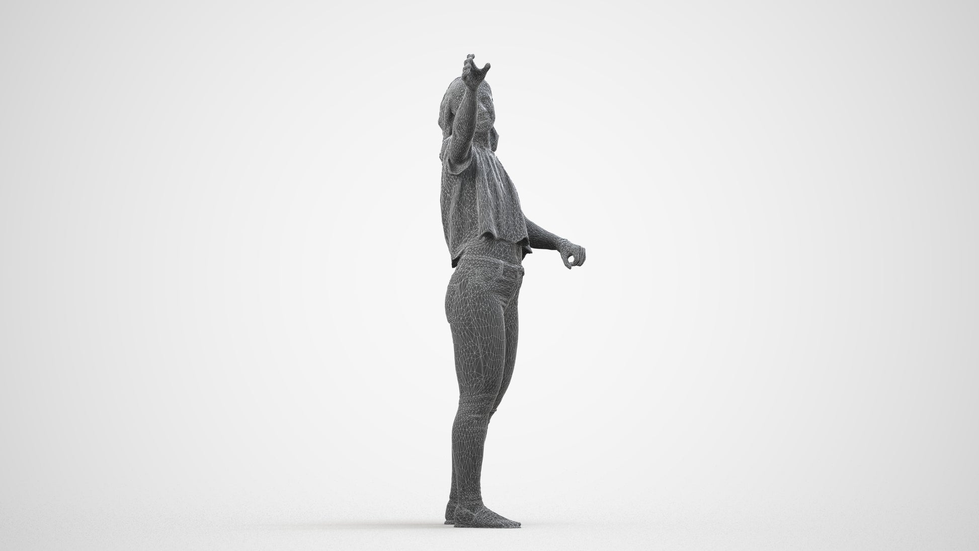 photogrammetry 3D woman casual standing, realistic human model archviz FBX, wireframe side view
