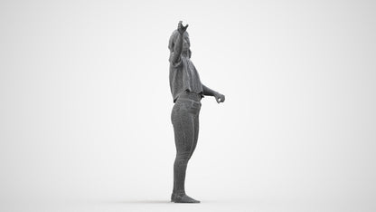 photogrammetry 3D woman casual standing, realistic human model archviz FBX, wireframe side view