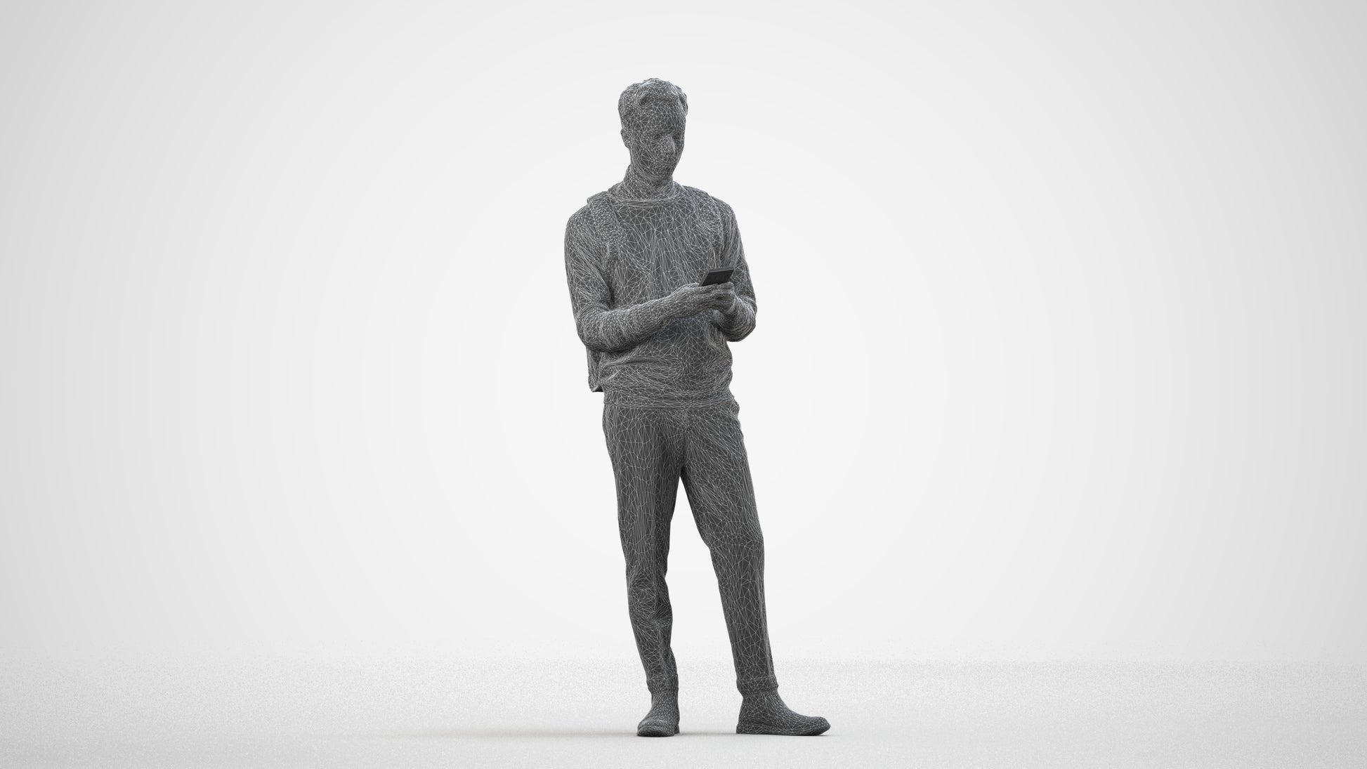 3D people model man casual standing, scanned human for 3ds Max rendering, wireframe side view