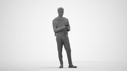 3D people model man casual standing, scanned human for 3ds Max rendering, wireframe side view