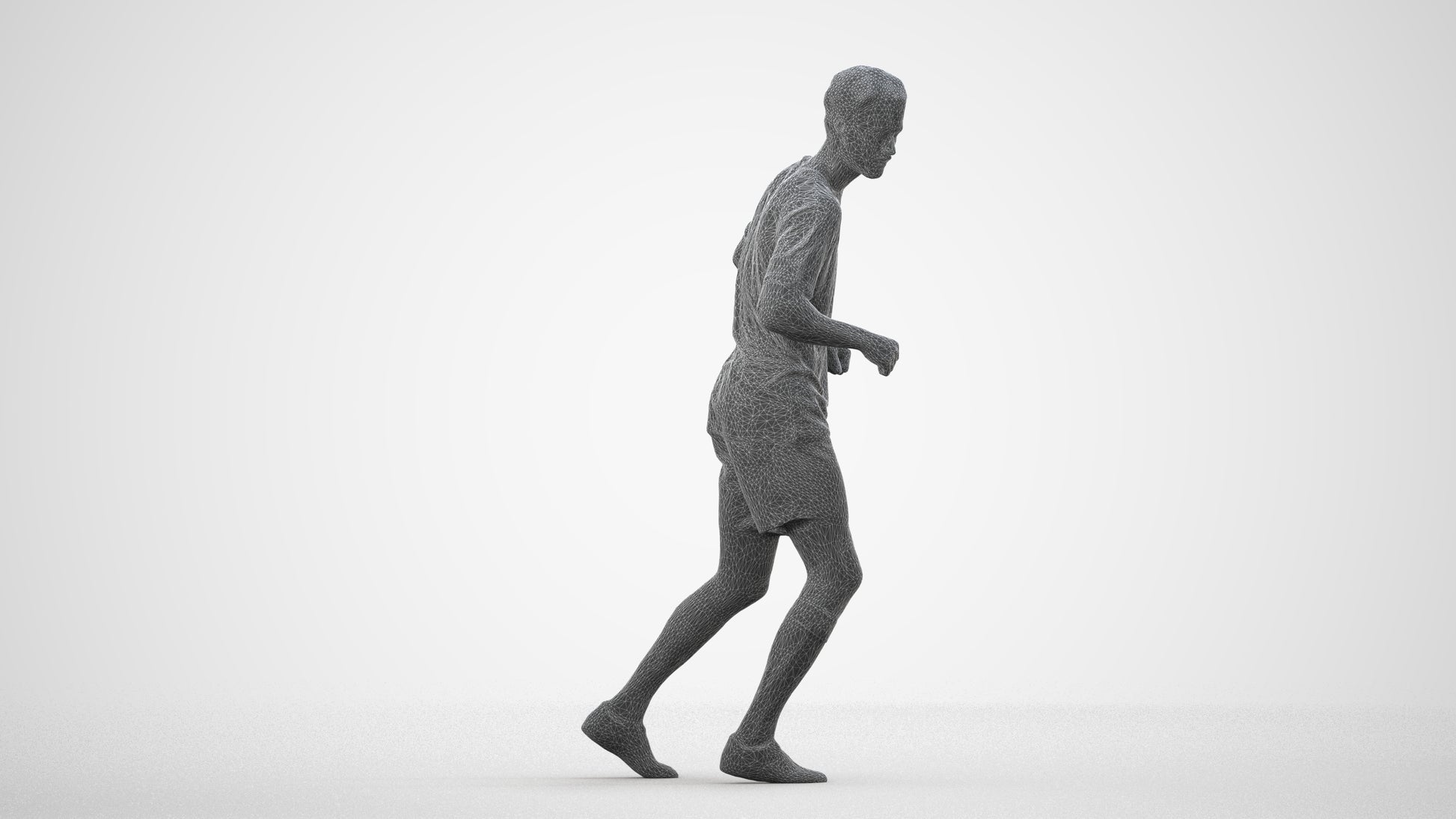 realistic 3D man sport, scanned archviz people for Blender and 3ds Max, wireframe side view