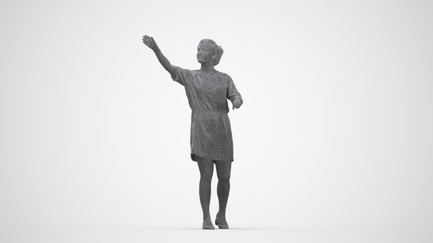 realistic 3D woman casual standing, scanned archviz people for Blender and 3ds Max, wireframe back view