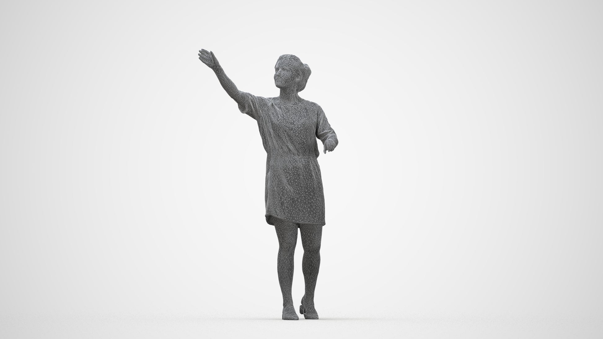 realistic 3D woman casual standing, scanned archviz people for Blender and 3ds Max, wireframe back view