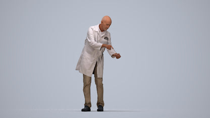3D human model senior man medical, photogrammetry scanned person for archviz, top-down view render