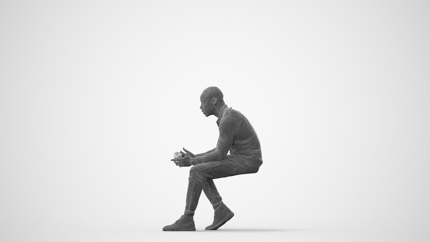 photogrammetry 3D man casual sitting, realistic human model archviz FBX, square thumbnail