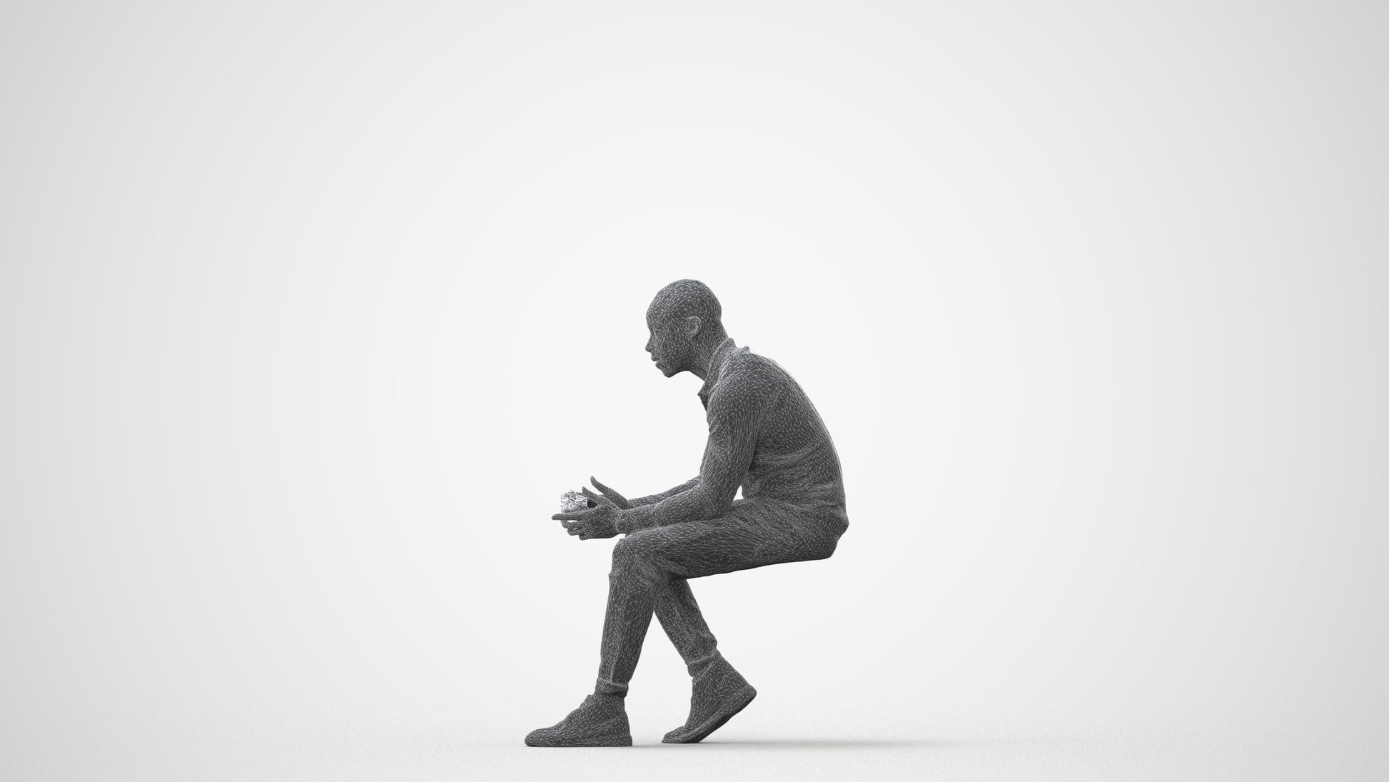 photogrammetry 3D man casual sitting, realistic human model archviz FBX, square thumbnail