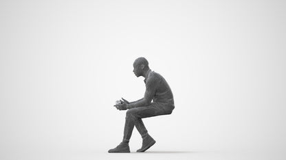 photogrammetry 3D man casual sitting, realistic human model archviz FBX, square thumbnail