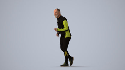 realistic 3D senior man sport, scanned archviz people for Blender and 3ds Max, three-quarter view render