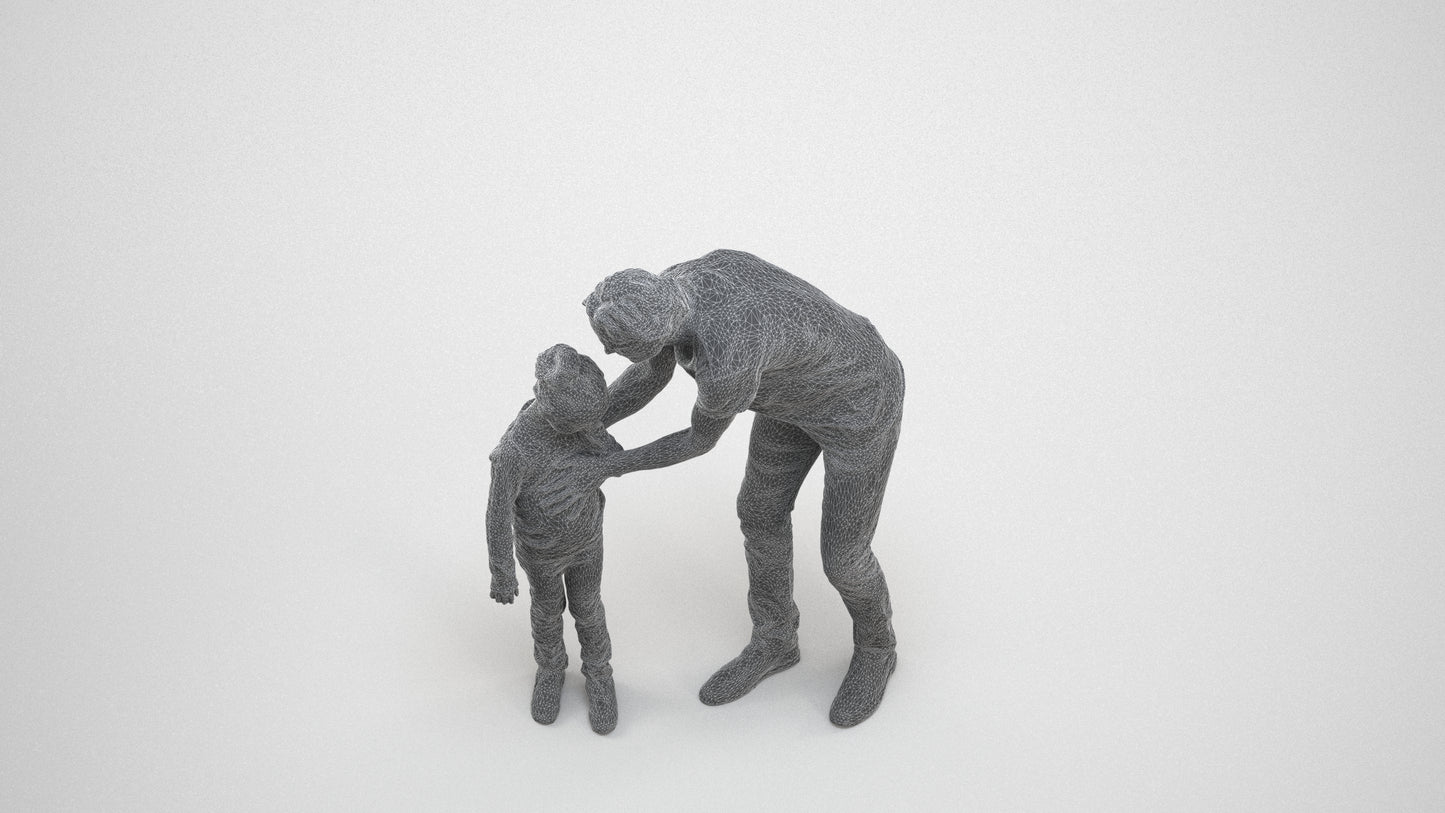 realistic 3D people girl casual kids, render-ready for V-Ray and Corona, FBX OBJ, wireframe three-quarter view