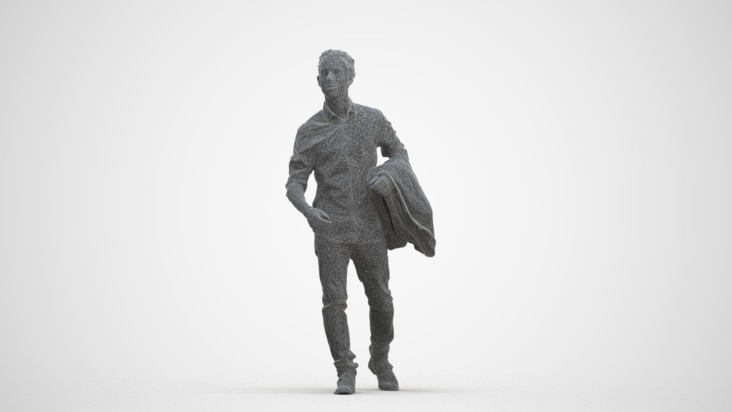 photogrammetry 3D man casual walking, realistic human model archviz FBX, three-quarter front view render