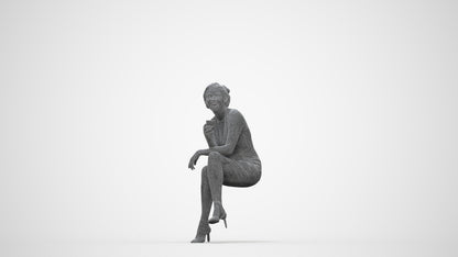3D people model woman casual sitting, scanned human for 3ds Max rendering, wireframe back view