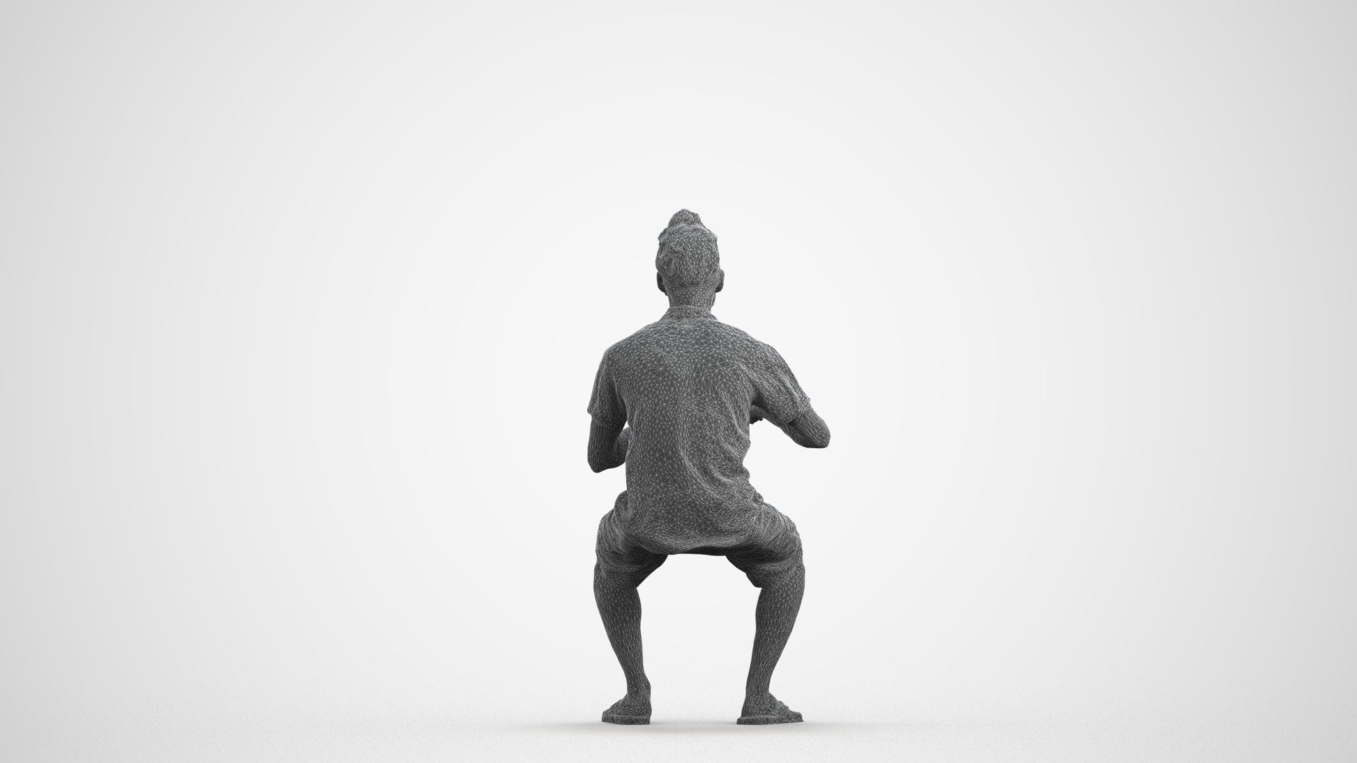 scanned 3D man casual sitting, photogrammetry people for Enscape and V-Ray, wireframe front view