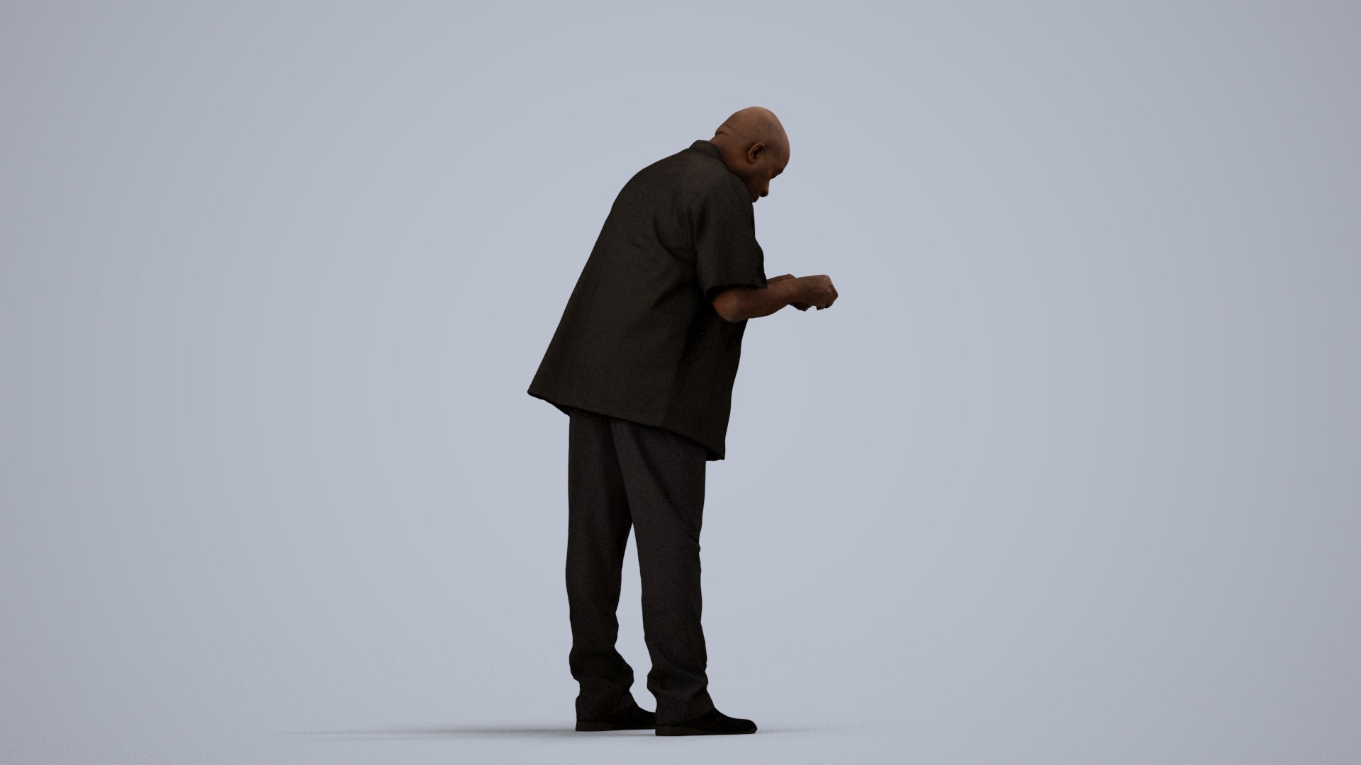 3D people model man hospitality, scanned human for 3ds Max rendering, side view render