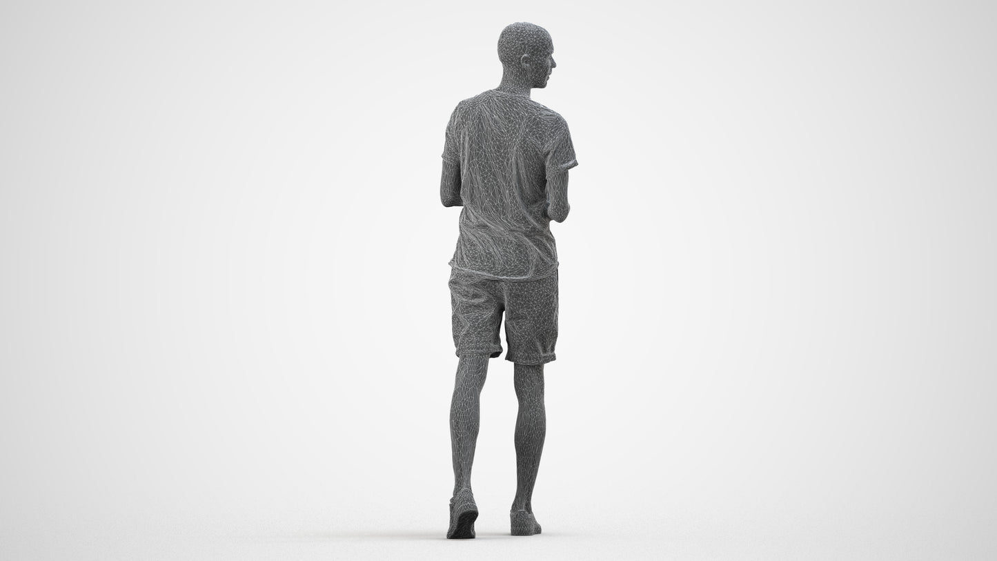 realistic 3D people man casual standing, render-ready for V-Ray and Corona, FBX OBJ, wireframe side view