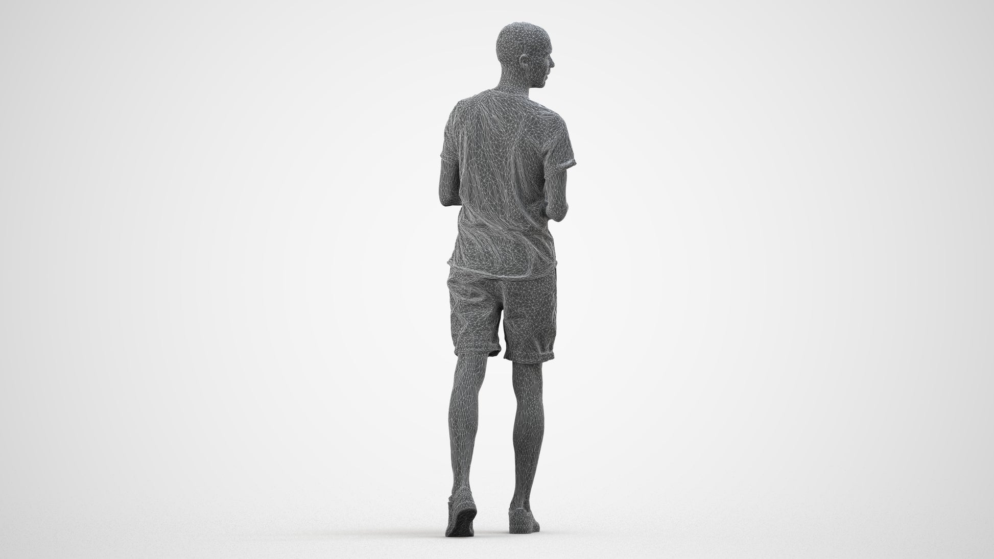 realistic 3D people man casual standing, render-ready for V-Ray and Corona, FBX OBJ, wireframe side view