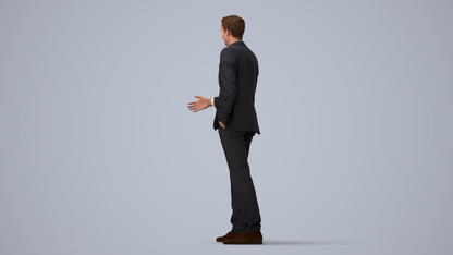 realistic 3D human man business, archviz people FBX OBJ for Blender, three-quarter view render