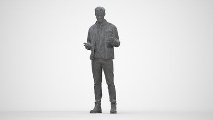 3D human model man casual standing, photogrammetry scanned person for archviz, wireframe back view