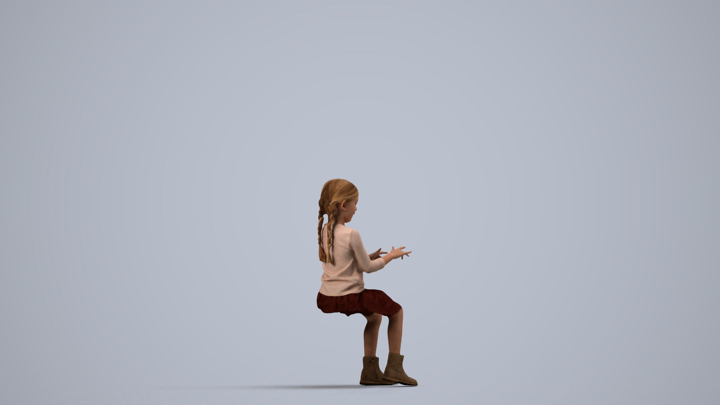 3D people model girl casual kids, scanned human for 3ds Max rendering, side view render