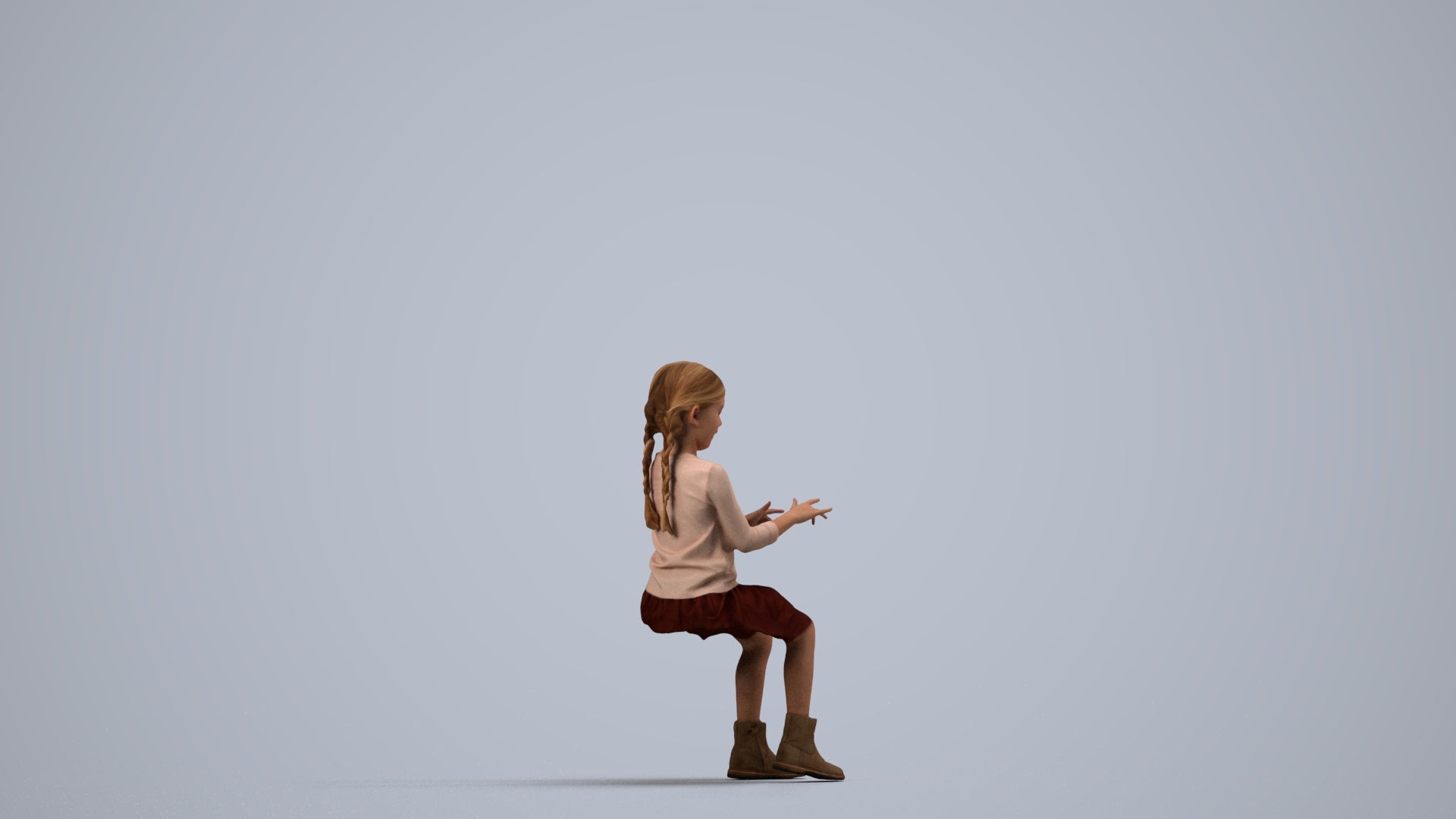3D people model girl casual kids, scanned human for 3ds Max rendering, side view render