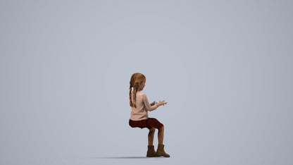 3D people model girl casual kids, scanned human for 3ds Max rendering, side view render