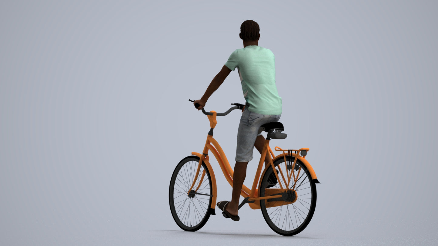 scanned 3D boy casual cycling, photogrammetry people for Enscape and V-Ray, front view render