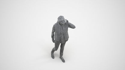 3D human model senior woman casual standing, photogrammetry scanned person for archviz, wireframe three-quarter view