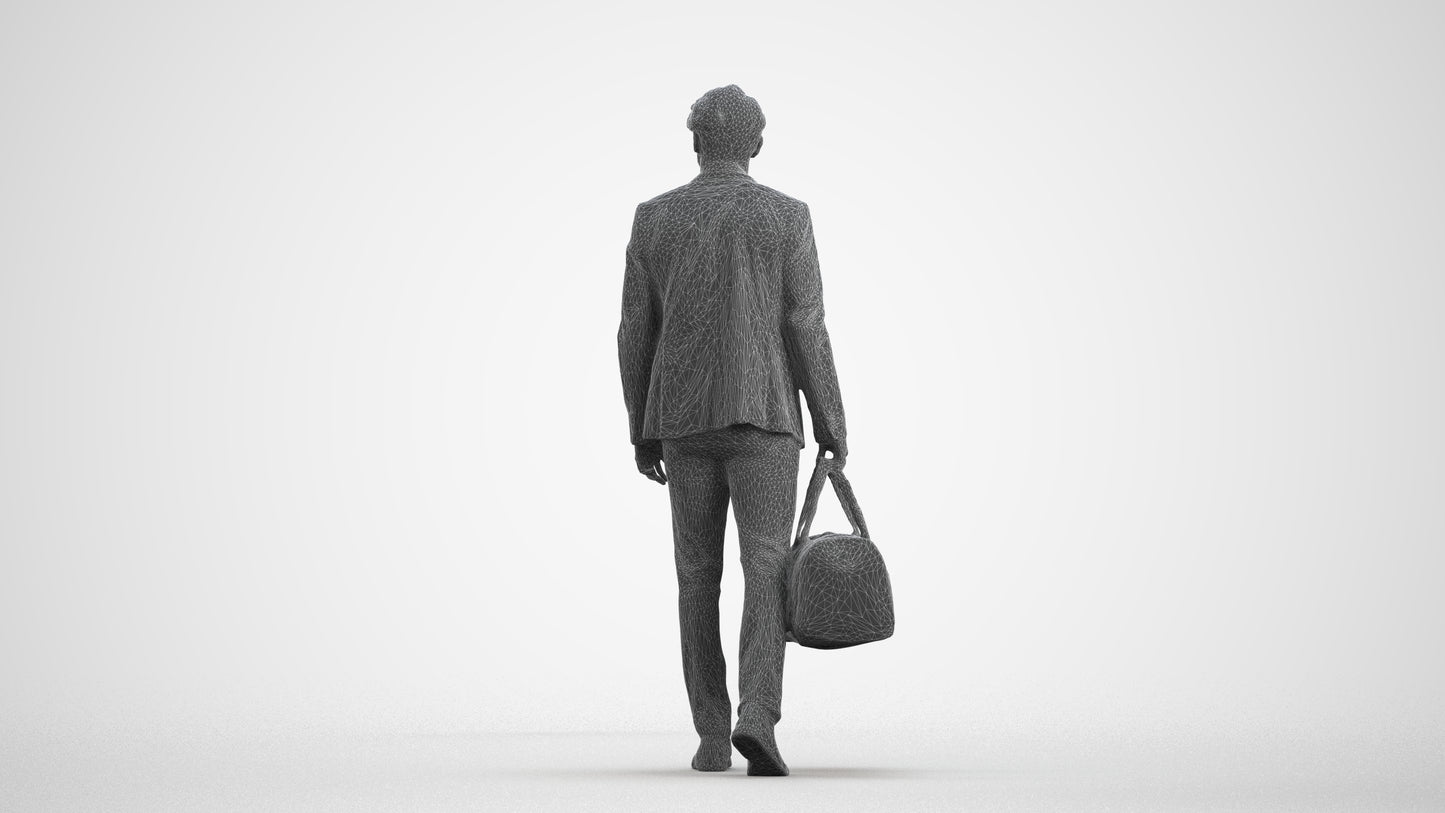 3D people model man business, scanned human for 3ds Max rendering, wireframe front view