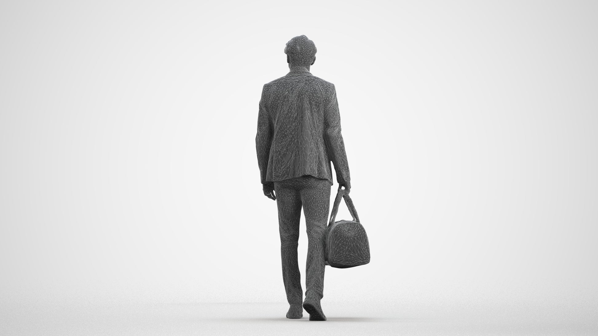 3D people model man business, scanned human for 3ds Max rendering, wireframe front view