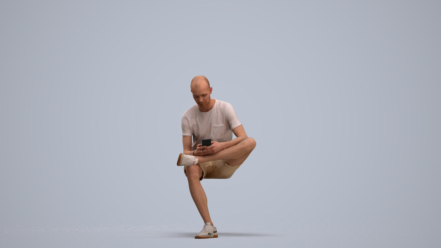 3D scanned man sitting casual, photorealistic archviz people for Enscape and SketchUp, standing pose render