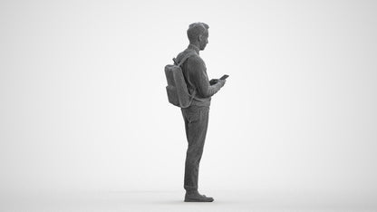 3D people model man casual standing, scanned human for 3ds Max rendering, wireframe front view