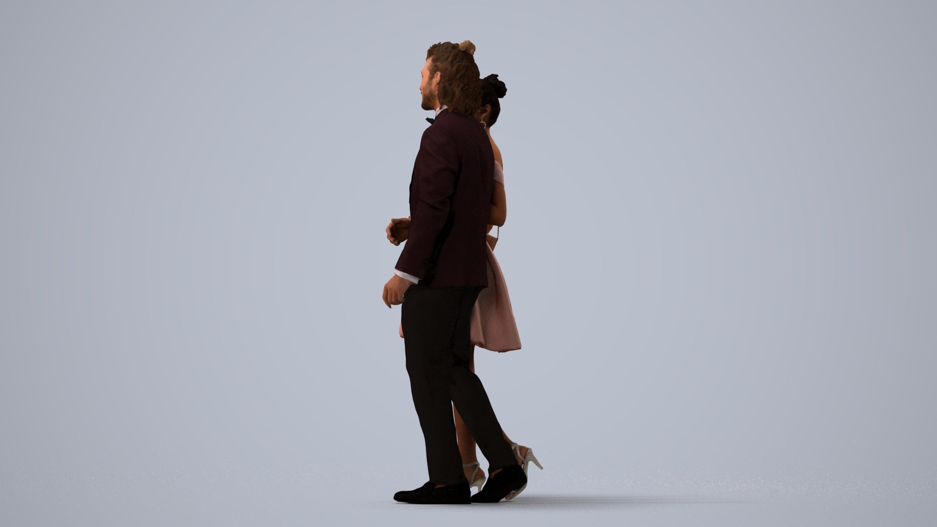 photogrammetry 3D woman formal couple, realistic human model archviz FBX, three-quarter view render